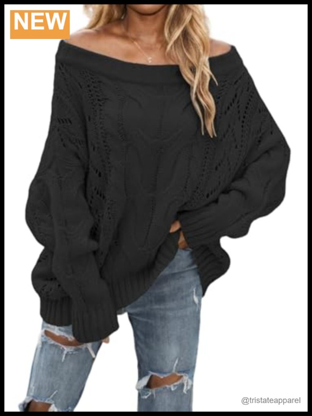 Off Shoulder Sweater Chunky Knit Women Pullover Long Sleeve Oversized Acrylic